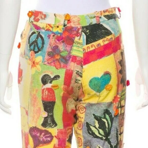 MOSCHINO Italian 42 Jeans Linen Pants Crochet Detail Multicolor M USA Sz 8 30 - Picture 10 of 13